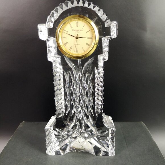 WATERFORD  Ireland Crystal Grandfather Gold Faced Clock Signed Needs Battery - Picture 2 of 15
